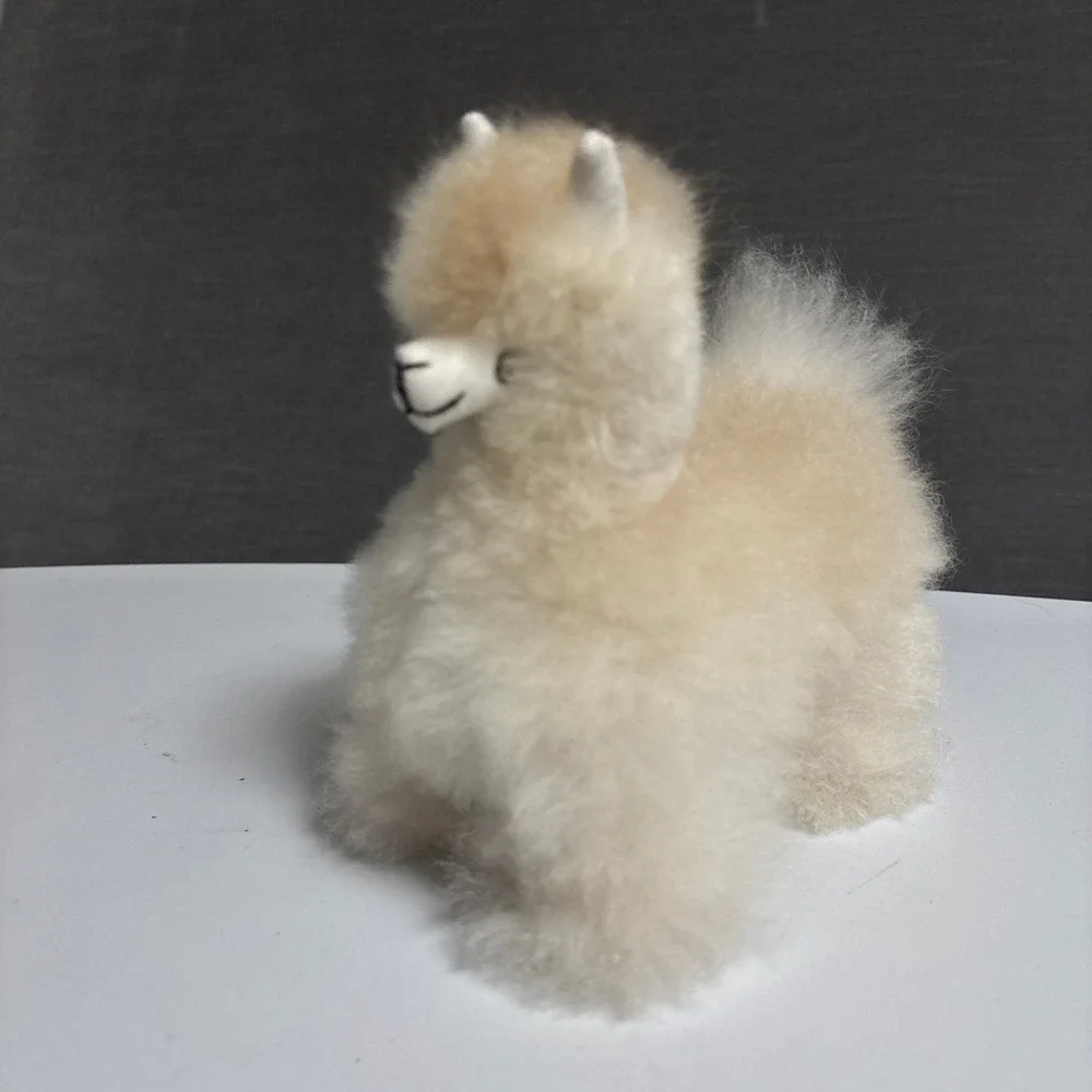 Alpaca Real Fur Figurine Handmade Peru Boho Soft Llama Cream Beige Baby Decor